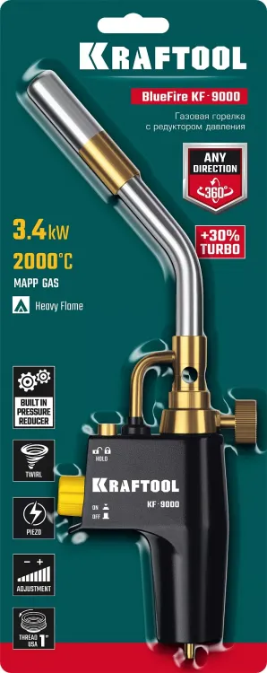 Blue Fire  KF-9000  горелка для МАПП / MAPP газа,  с пъезоподжигом,  на баллон c резьбовым соединением US 1, 2000°C 55510 купить в Ижевске