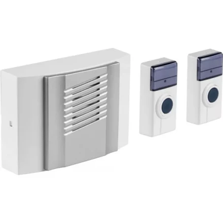 Звонок СВЕТОЗАР "ДУЭТ" электрический беспроводной 100м, 2 мелодии, 2 кнопки IP44, 2*A23, 3AA SV-58068-1 купить в Ижевске