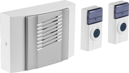 Звонок СВЕТОЗАР "ДУЭТ" электрический беспроводной 100м, 2 мелодии, 2 кнопки IP44, 2*A23, 3AA SV-58068-1 купить в Ижевске