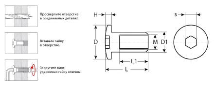 ЗУБР M6 x 12 мм, шест. 4 мм, цинк, 5 кг, гайка Эриксона с полукруглой головкой, Профессионал (303760-4) купить в Ижевске
