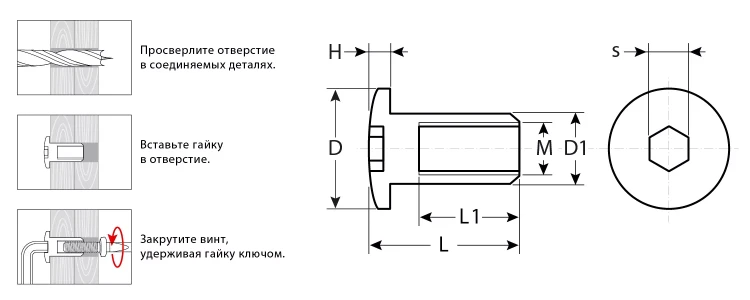 ЗУБР M6 x 12 мм, шест. 4 мм, цинк, 5 кг, гайка Эриксона с полукруглой головкой, Профессионал (303760-4) купить в Ижевске