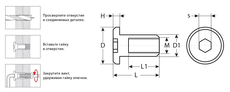 ЗУБР M6 x 12 мм, шест. 4 мм, цинк, 5 кг, гайка Эриксона с плоской головкой, Профессионал (303770-4) купить в Ижевске
