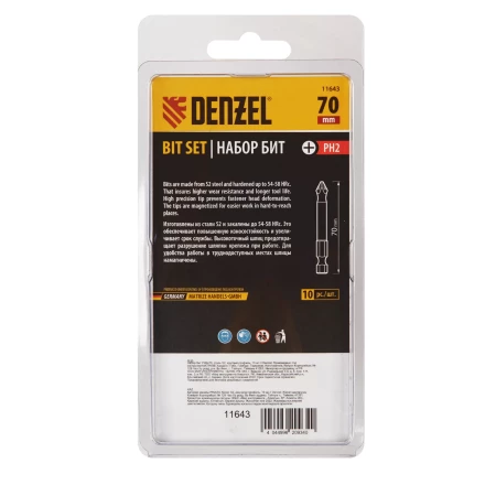 Бита PH2х70, сталь S2, цилиндр., 10 шт. Е 6,3 Denzel 11643 купить в Ижевске