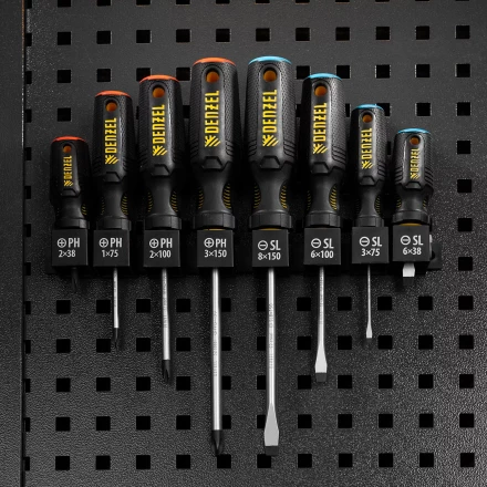 Набор отверток на полке Denzel, 8 шт., PH+SL, S2, 3к рукоятка, 122137 купить в Ижевске