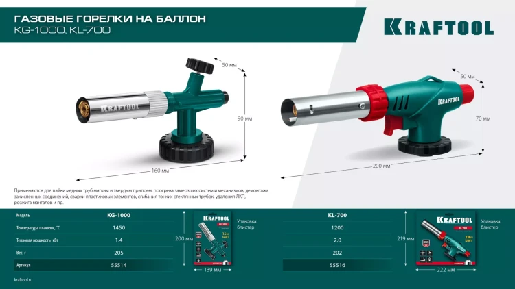 KG-1000 цельнометаллическая газовая горелка с пъезоподжигом, на баллон с цанговым соединением, 1450°C 55514 купить в Ижевске