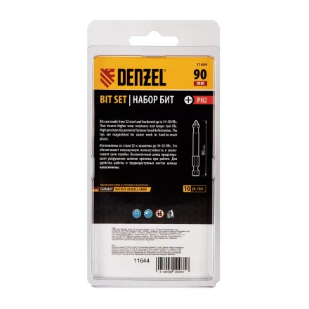 Бита PH2х90, сталь S2, цилиндр., 10 шт. Е 6,3 Denzel 11644 купить в Ижевске