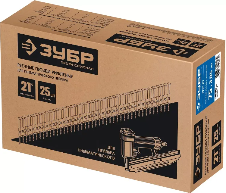 ЗУБР SN21 75 х 3.05 мм, реечные гвозди рифленые, 2500 шт (305392-75) купить в Ижевске