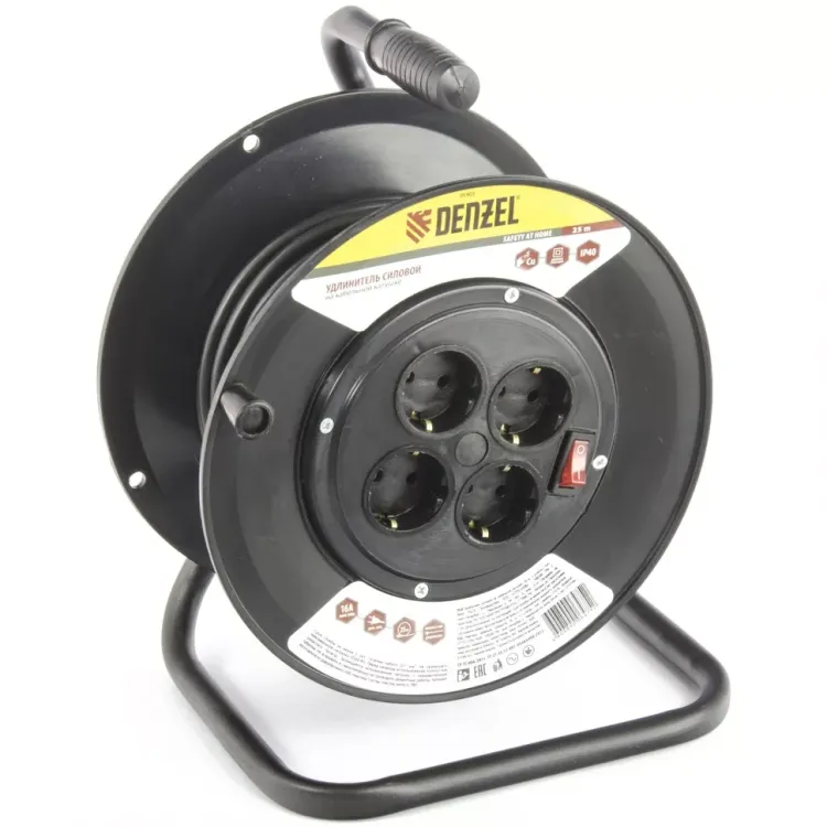 Удлинитель силовой на кабельной катушке 25м 4 розетки 16А серия УХз16 DENZEL 95905 купить в Ижевске