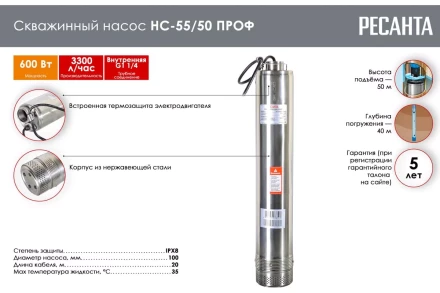 Скважинный насос Ресанта НС-55/50 ПРОФ 77/3/1 купить в Ижевске