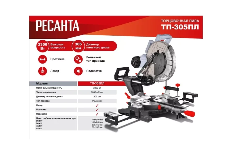 Торцовочная пила Ресанта ТП-305ПЛ 75/18/6 купить в Ижевске