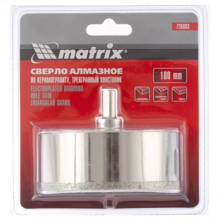 Сверло алмазное по керамограниту 100 х 67 мм 3-гранный хвостовик MATRIX артикул 726883 купить в Ижевске