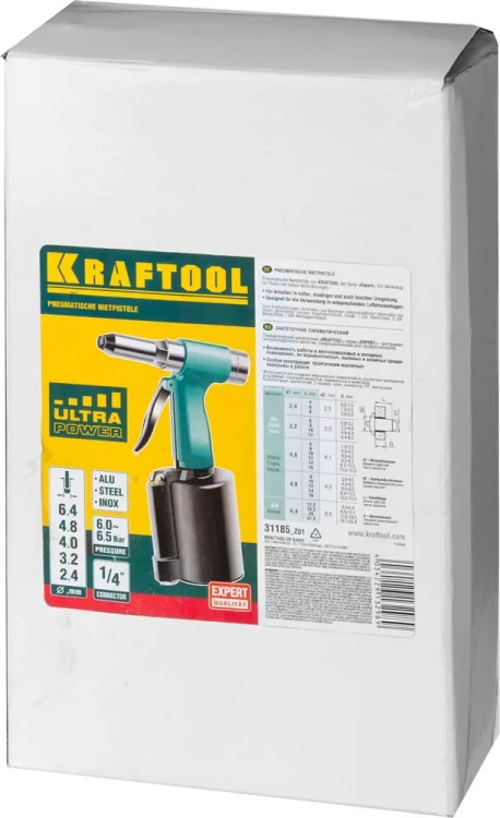 Заклепочник пневматический KRAFTOOL INDUSTRIE-PNEUMO для заклёпок из алюминия, стали, нерж. стали, d=2,4 / 3,2 / 4,0 / 4,8 / 6,4 мм 31185_z01 купить в Ижевске