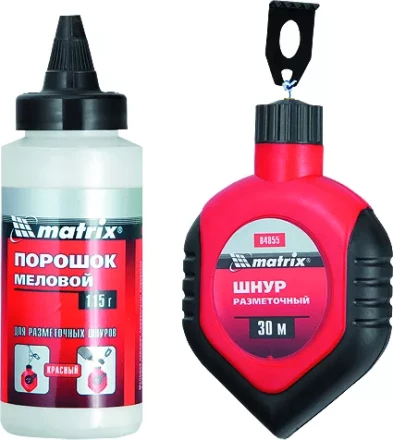 Шнур разметочный в пластмассовом обрезиненном корпусе + порошок красный  MATRIX 84855 купить в Ижевске