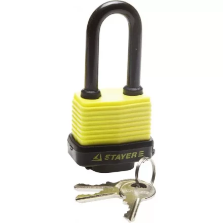 Замок STAYER &quot;MASTER&quot; навесной, всепогодный, пластиковая защита корпуса, с удлин. закален. дужкой,на карточке, 50мм 37141-40 купить в Ижевске