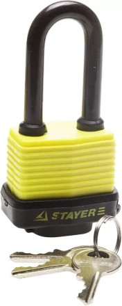 Замок STAYER &quot;MASTER&quot; навесной, всепогодный, пластиковая защита корпуса, с удлин. закален. дужкой,на карточке, 50мм 37141-40 купить в Ижевске