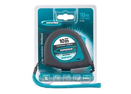Рулетка "Ergonomisch",10 м x 25 мм, магнитный обрезиненный зацеп  GROSS 31105 купить в Ижевске