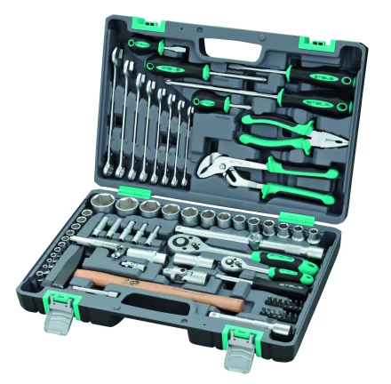 Набор инструментов 1/2 и 1/4   CrV  пластиковый кейс  76 предметов STELS 14104 купить в Ижевске