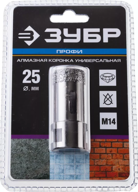 Алмазная коронка ЗУБР "ПРОФЕССИОНАЛ" универсальная для УШМ, сухое сверление, алмазы на вакуумной пайке,  посадка М14, d=16мм 29865-16 купить в Ижевске