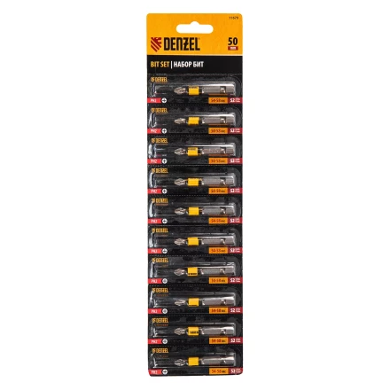 Бита PH2х50, сталь легированная S2, 10 шт., круглый профиль, отрывная упаковка, Е 6,3 Denzel 11679 купить в Ижевске