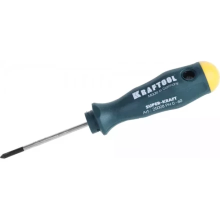 Отвертка KRAFTOOL, Cr-Mo-V закалённый стержень, двухкомпонентная противоскользящ рукоятка, PH 0x60мм 25008-0-060 купить в Ижевске