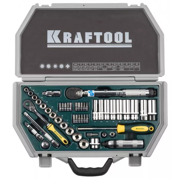 Набор торцовых головок KRAFTOOL "INDUSTRIE QUALITAT" (3/8") универсальный, Cr-V, пластиковый кейс, 49 предметов 27975-H49 купить в Ижевске