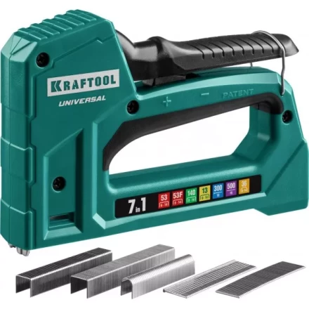 Степлер для скоб &quot;Universal&quot; 7-в-1: 53(6-14 мм)/53F(10-14 мм)/140 (10-14 мм)/13 (6-14 мм)/36 (10-14 мм)/300(16 мм)/500(16 мм), суперлегкий, KRAFTOOL 31524 купить в Ижевске