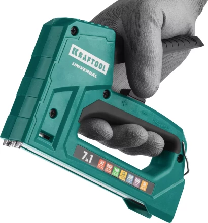 Степлер для скоб &quot;Universal&quot; 7-в-1: 53(6-14 мм)/53F(10-14 мм)/140 (10-14 мм)/13 (6-14 мм)/36 (10-14 мм)/300(16 мм)/500(16 мм), суперлегкий, KRAFTOOL 31524 купить в Ижевске