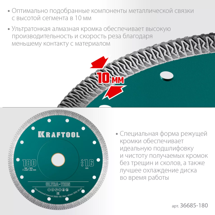 Диск алмазный для УШМ и плиткорезов супертонкие  ULTRA-THIN 36685-180 купить в Ижевске