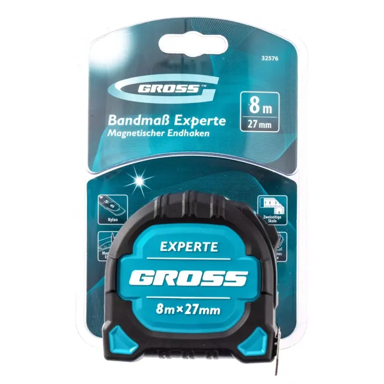 Рулетка нейлон Experte 8м x 27мм двухкомпон. корпус магнит двухстор. Разметка Gross 32576 купить в Ижевске