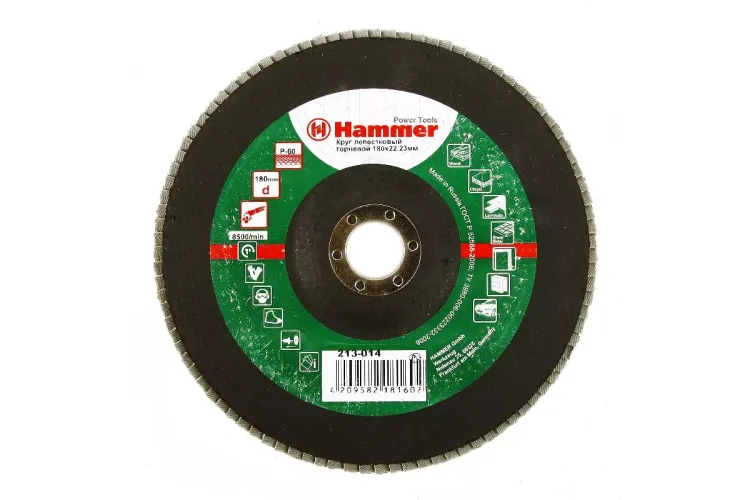 Круг Лепестковый Торцевой (КЛТ) HAMMER КЛТ 1 Ф180х22 Р60 213-014 купить в Ижевске