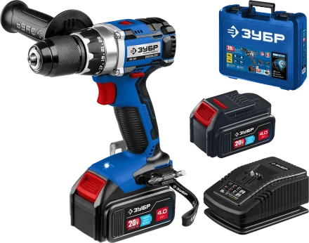 Бесщеточная дрель-шуруповерт Зубр, 2 АКБ T7 (4 Ач), в кейсе DB-201-42 серия «ПРОФЕССИОНАЛ» купить в Ижевске