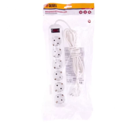 Удлинитель бытовой с заземлением и выключателем 3 м 6 розеток 10 A серия УХз10 Denzel 95981 купить в Ижевске