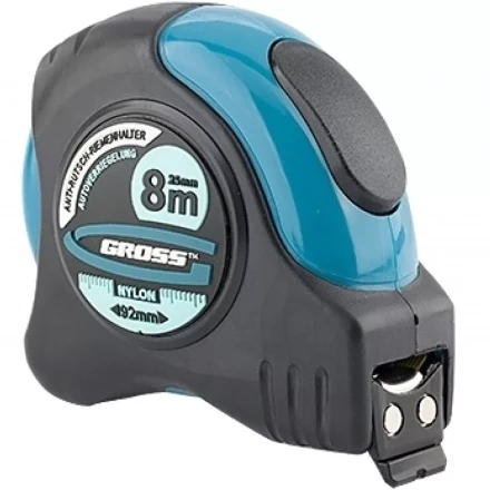 Рулетка &quot;Schlagfest&quot; 8 м x 25 мм магн. обрез зацеп двухст. шкала нейлон покр. автоматич  GROSS 31114 купить в Ижевске