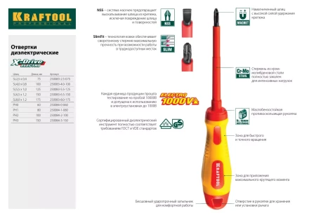 Отвертка KRAFTOOL, Cr-Mo-V закалённый стержень, двухкомпонентная противоскользящ рукоятка, PH 2x100мм 25008-2-100 купить в Ижевске