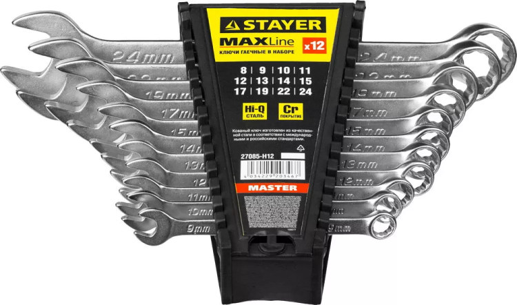 Набор: Ключ STAYER "MASTER" гаечный комбинированный, хромированный, 8-24 мм, 12 шт 27085-H12 купить в Ижевске