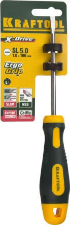Отвертка KRAFTOOL, Cr-Mo-V сталь, двухкомпонентная противоскользящая рукоятка, SL, 5,0x100мм 250071-5.5-100 купить в Ижевске