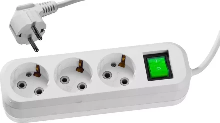 Удлинитель СИБИН электрический, ПВС сечение 0,75кв мм, 3 гнезда, макс мощн 2200Вт, 2м, заземление, выключатель 55036-2 купить в Ижевске