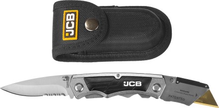 Нож JCB складной многофункц, трапец лезвие, тип &quot;А24&quot;, перочин лезвие с серрейтор заточкой, мет корпус, чехол, 5 лезвий JLC003 купить в Ижевске