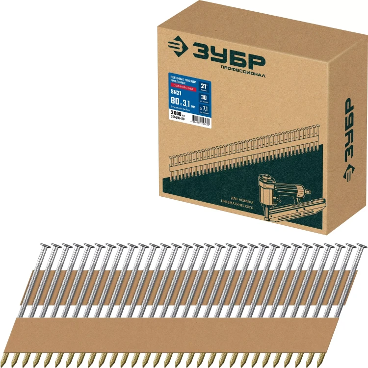 ЗУБР SN21 80 х 3.1 мм, реечные гвозди рифленые оцинкованные, 2010 шт (305396-80) купить в Ижевске