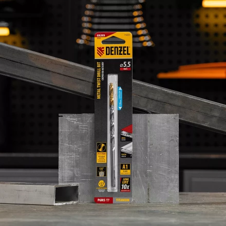 Сверло спиральное по металлу Denzel 5,5 х 139 мм, Р6М5, Golden Tip, удлиненное, 718255 купить в Ижевске