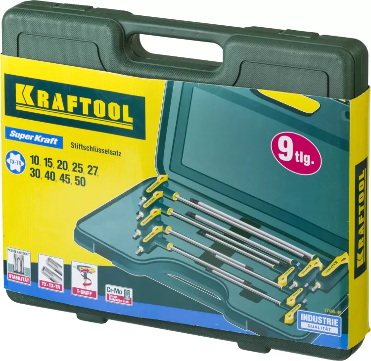 Набор KRAFTOOL Ключи "INDUSTRIE" имбусовые,Cr-Mo(S2),Т-образные,эргоном двухкомп рукоятка,TORX Hole 10-50,9 шт,в боксе 27455-H9 купить в Ижевске
