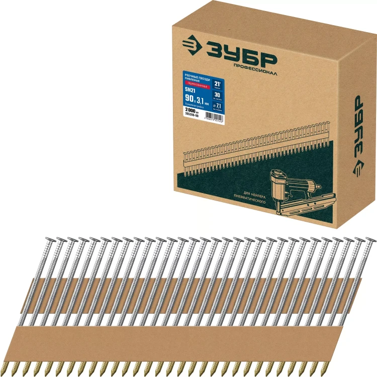 ЗУБР SN21 90 х 3.1 мм, реечные гвозди рифленые оцинкованные, 2010 шт(305396-90) купить в Ижевске