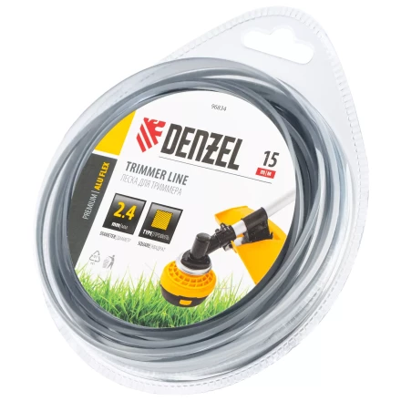 Леска для триммера армированная алюминием квадратная, 2,4мм х 15м, блистер ALUFLEX Denzel 96834 купить в Ижевске