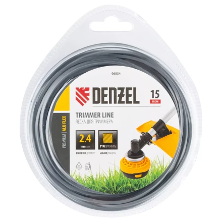 Леска для триммера армированная алюминием квадратная, 2,4мм х 15м, блистер ALUFLEX Denzel 96834 купить в Ижевске