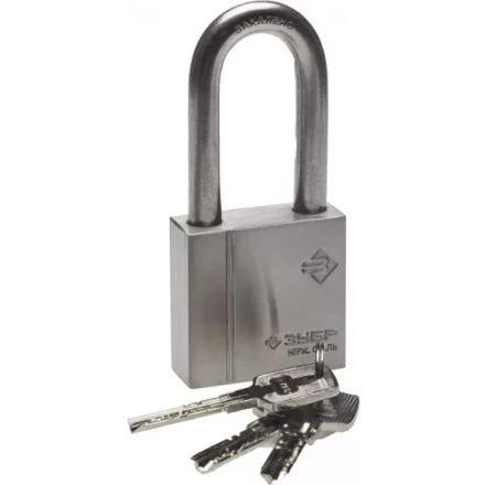 Замок ЗУБР &quot;ЭКСПЕРТ&quot; навесной, нержавеющая сталь (корпус и дужка), удлиненная закаленная дужка, 50мм 37290-50-1 купить в Ижевске