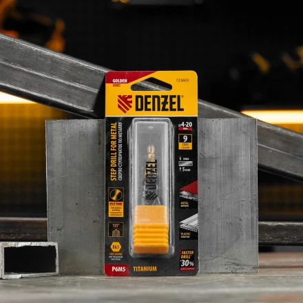 Сверло ступенчатое Denzel 723603 4-6-8-10-12-14-16-18-20 мм, Р6М5, 6-гр. хвостовик купить в Ижевске
