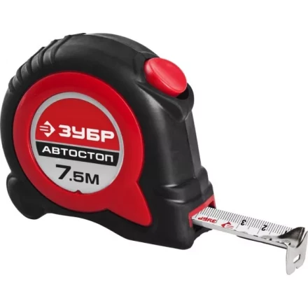 Рулетка ЗУБР "МАСТЕР", двухкомпонентный корпус, автостоп, 7,5м/25мм 34052-08-25 купить в Ижевске