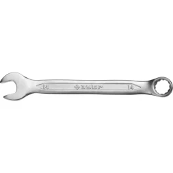 Ключ ЗУБР "МАСТЕР" гаечный комбинированный, Cr-V сталь, хромированный, 14мм 27087-14