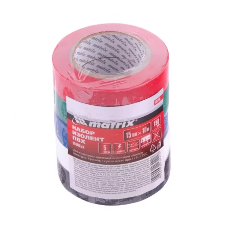 Набор изолент ПВХ цветных 15 мм х 10 м в упаковке 5 шт 150 мкм Matrix 88786 купить в Ижевске