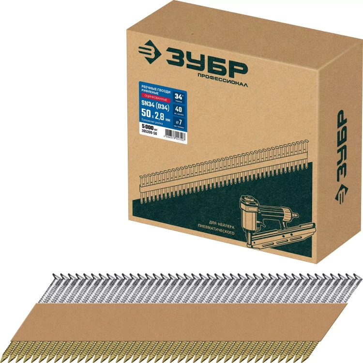 ЗУБР SN34 (D34) 50 х 2.8 мм, реечные гвозди рифленые оцинкованные, 5000 шт (305399-50) купить в Ижевске